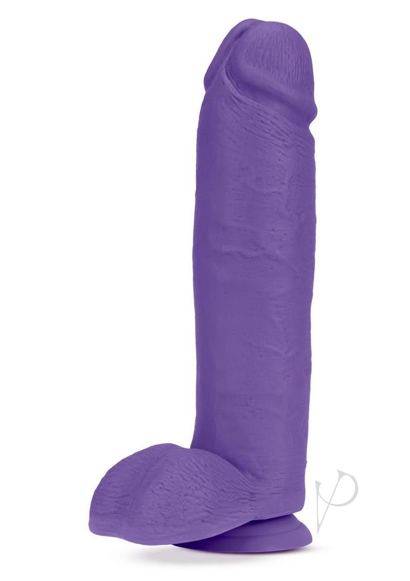 Au Naturel Bold Huge Dildo With Suction Cup And Balls 10in - Purple